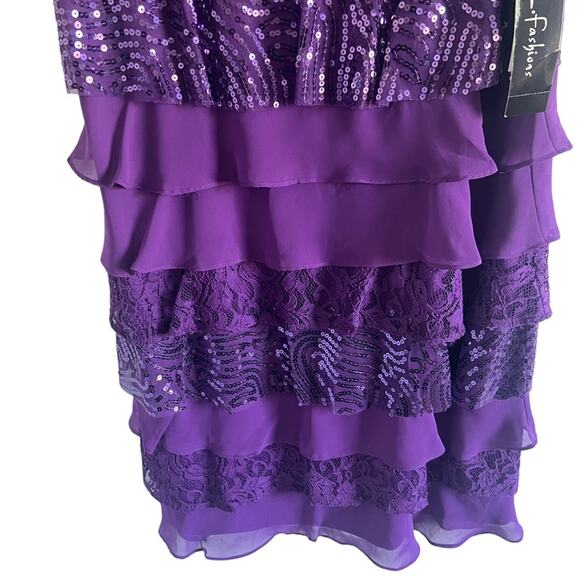 NWT SL Fashions Layered Tiered Ruffle Sequins Dress 14 - Picture 3 of 9